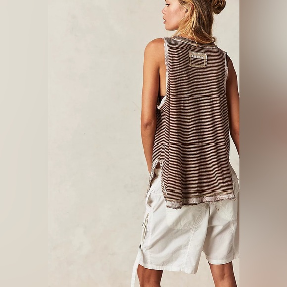 Free People Striped Tank Top - Brown and White - Picture 3 of 4
